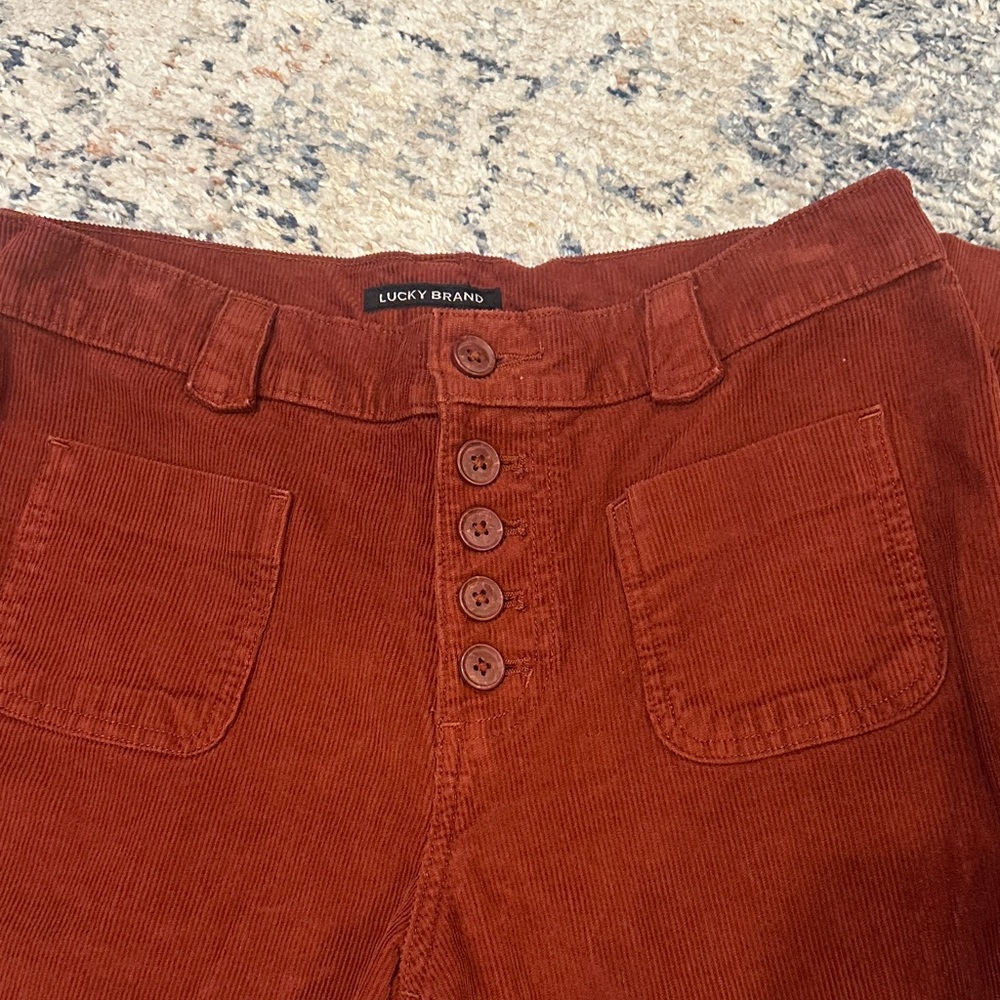 Rust Patch Pocketed Button Front Boot Cut Corduro… - image 5